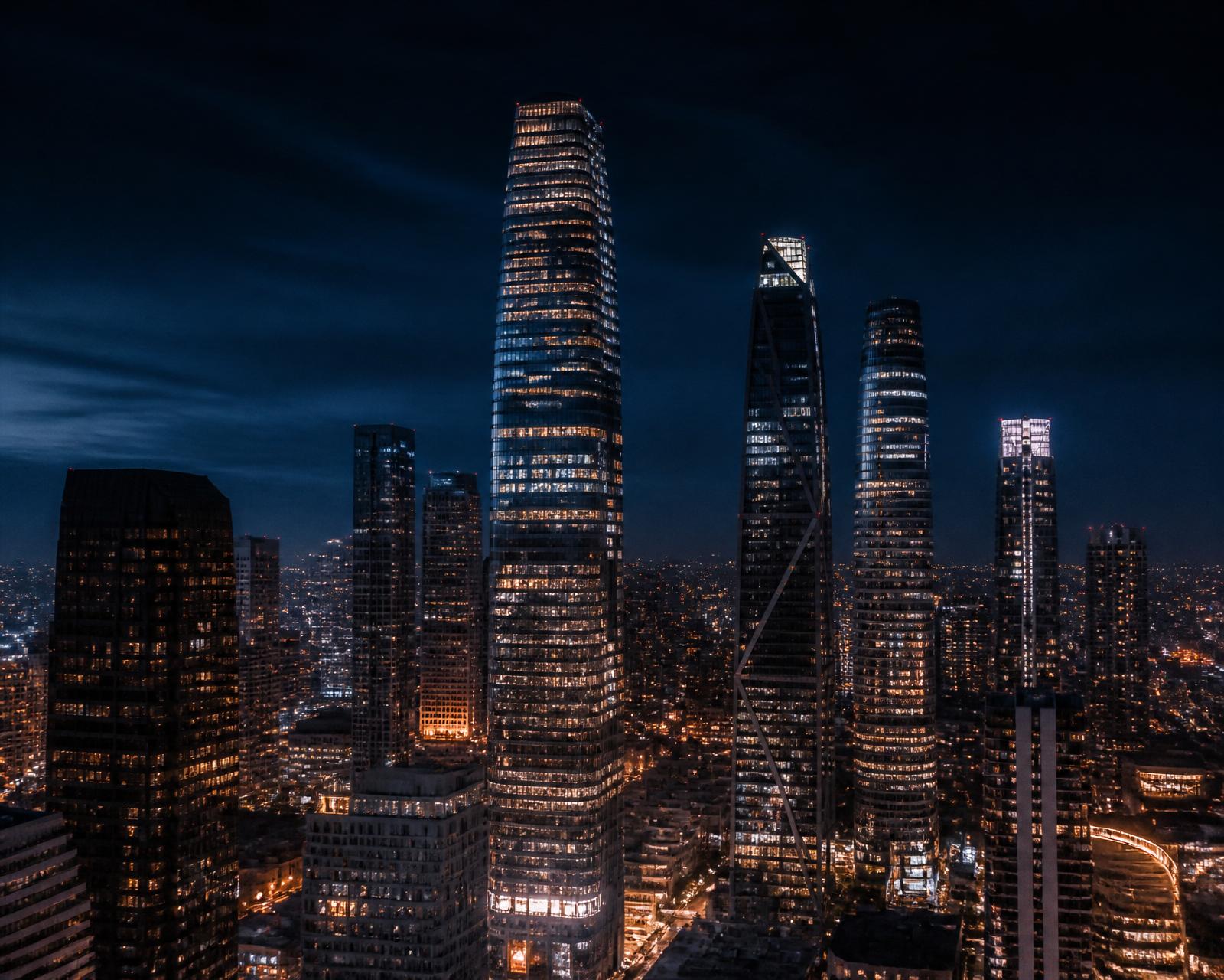 Skyline noturno de um centro financeiro